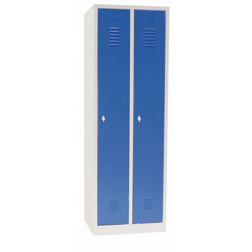 Svařovaná šatní skříň Manutan Expert DURO PROFI, 2 oddíly, šedá/modrá, otočný uzávěr