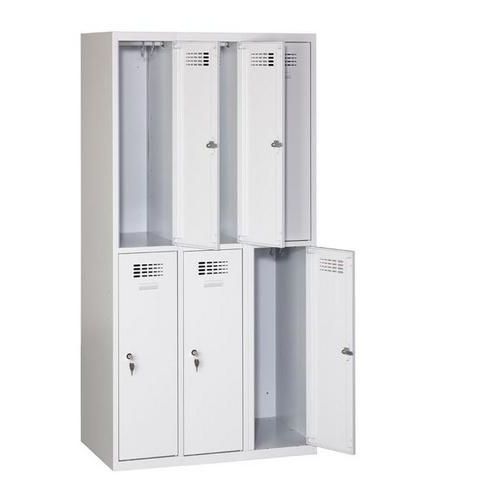 Svařovaná šatní skříň Charles odlehčená, 6 oddílů, cylindrický zámek, šedá/šedá