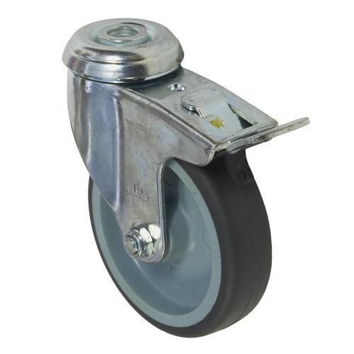 Gumové přístrojové kolo se středovým otvorem, průměr 100 mm, otočné s brzdou, kluzné ložisko