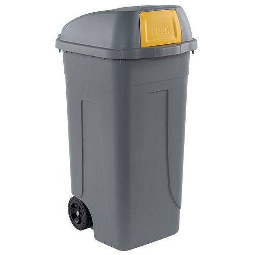 Plastová venkovní popelnice, objem 100 l, šedá/žlutá