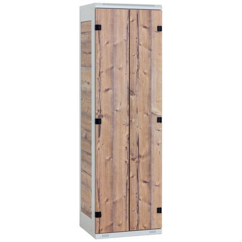 Svařovaná šatní skříň Tony I, 2 oddíly, cylindrický zámek, šedá/borovice