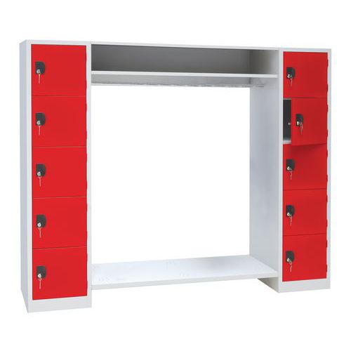 Kovová šatní sestava Manutan Expert Bond, 10 boxů, červená