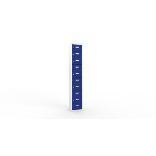 Svařovaná skříň na osobní věci Ron I, 10 boxů, cylindrický zámek, šedá/tmavě modrá