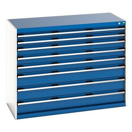 Dílenská zásuvková skříň Bott Cubio 200, 100 x 130 x 65 cm, 8 zásuvek, šedá-modrá