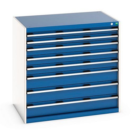 Dílenská zásuvková skříň Bott Cubio 200, 100 x 105 x 75 cm, 8 zásuvek, šedá-modrá