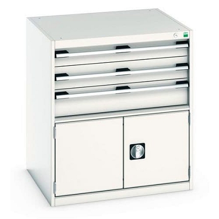 Dílenská zásuvková skříň Bott Cubio 200, 90 x 80 x 75 cm, 3 zásuvky, 1 skříňka, šedá-šedá