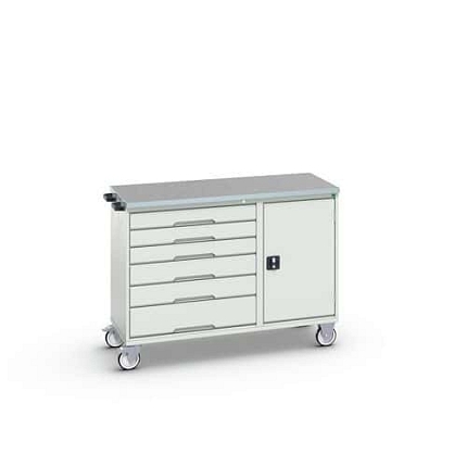 Údržový zásuvkový vozík Bott Verso, 98 x 130 x 60 cm, 6 zásuvek, skříňka, linoleum, šedá-šedá