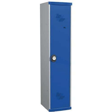 Svařovaná šatní skříň s mezistěnou Acial, 1 oddíl, 400 mm, kódový zámek, šedá/modrá