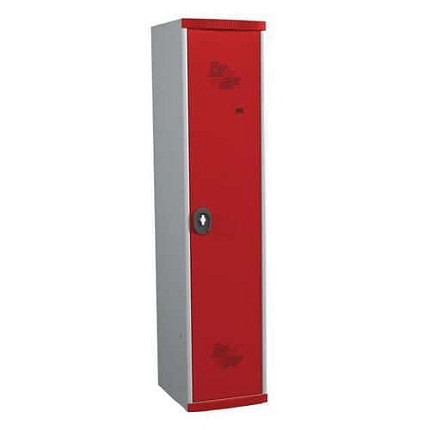 Montovaná šatní skříň s mezistěnou Acial, 1 oddíl, 300 mm, otočný uzávěr, šedá/červená