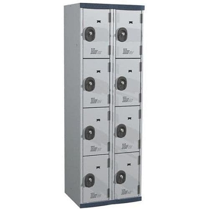 Svařovaná šatní skříň Acial, 2 sloupce, 8 boxů, 300 mm, cylindrický zámek, šedá/šedá
