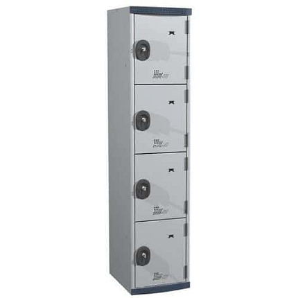 Svařovaná šatní skříň Acial, 1 sloupec, 4 boxy, 400 mm, cylindrický zámek, šedá/šedá