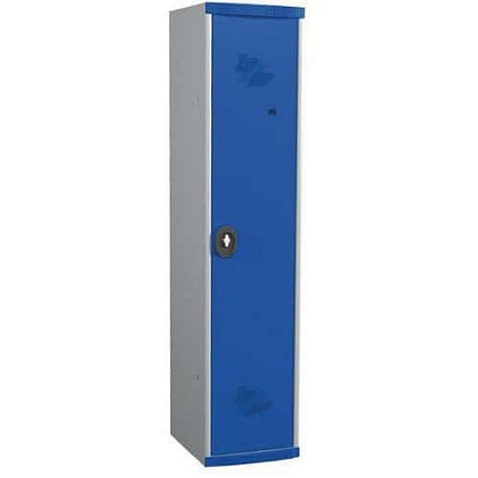 Svařovaná šatní skříň s mezistěnou Acial, 1 oddíl, 400 mm, otočný uzávěr, šedá/modrá