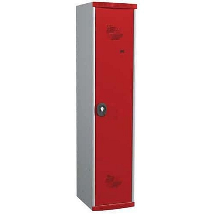 Svařovaná šatní skříň s mezistěnou Acial, 1 oddíl, 400 mm, otočný uzávěr, šedá/červená