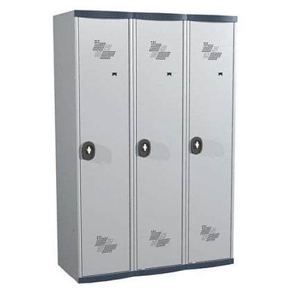 Svařovaná šatní skříň s mezistěnou Acial, 3 oddíly, 400 mm, otočný uzávěr, šedá/šedá