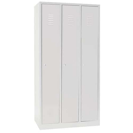 Montovaná šatní skříň Manutan Expert IS, 3 oddíly, cylindrický zámek, šedá/šedá