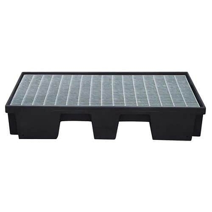 Plastová záchytná vana z recyklovaného PE - Manutan Expert, kapacita 120 l, pozinkovaný rošt