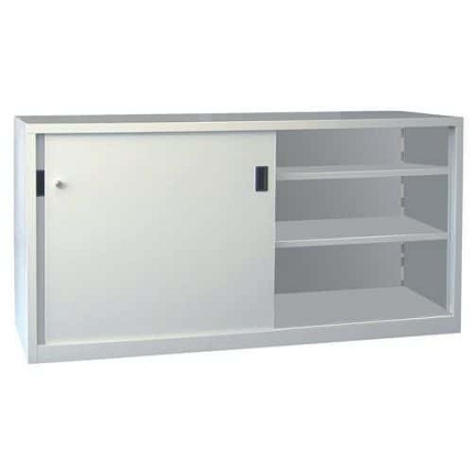 Nízká kovová spisová skříň Manutan Expert s posuvnými dveřmi, 160 x 105 x 45 cm, šedá