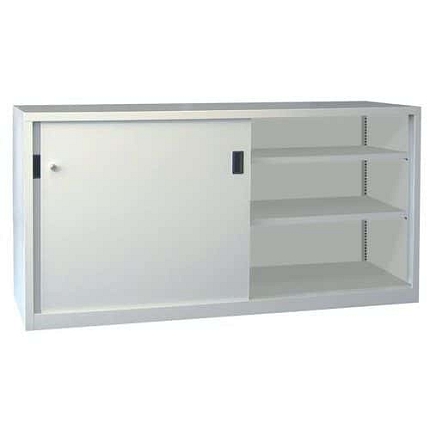 Nízká kovová spisová skříň Manutan Expert s posuvnými dveřmi, 180 x 105 x 45 cm, šedá