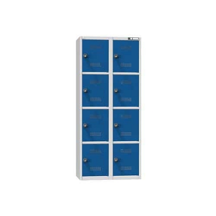 Boxová dobíjecí skříň s mincovním zámkem, 800 x 500 x 1850 mm, zásuvka E, CZK, šedá-tmavě modrá