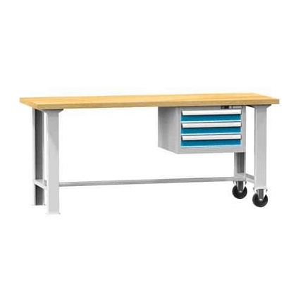 Mobilní dílenský stůl MPS6-715, 1500 x 700 x 880 mm, BUK, šedá-modrá
