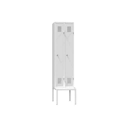 Kovová šatní skříň na lavici 2-dvířková, 600 x 500 x 2080 mm, šedá-šedá