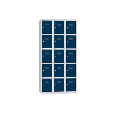 Kovová šatní skříň, 15 boxů, 1850 x 900 x 500 mm, šedá/tmavě modrá