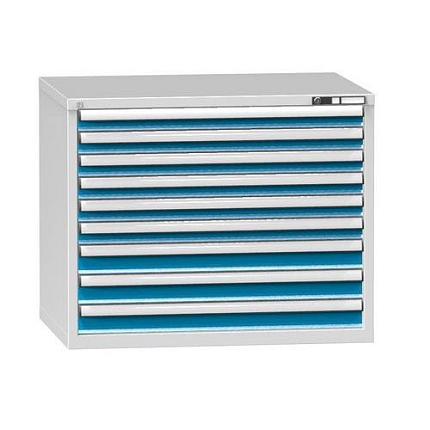 Dílenská zásuvková skříň ZG, 9 zásuvek, 840 x 1037 x 753 mm, šedá/modrá