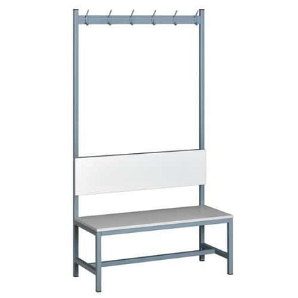 Šatní lavice s opěradlem a věšáky, 1800 x 1500 x 400 mm, šedá