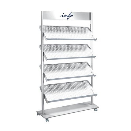 Pojízdný prezentační stojan Rico, 4 přihrádky, 16 x A4