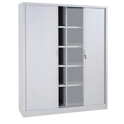 Vysoká kovová spisová skříň Manutan Expert s roletou, 198 x 180 x 45 cm, světle šedá