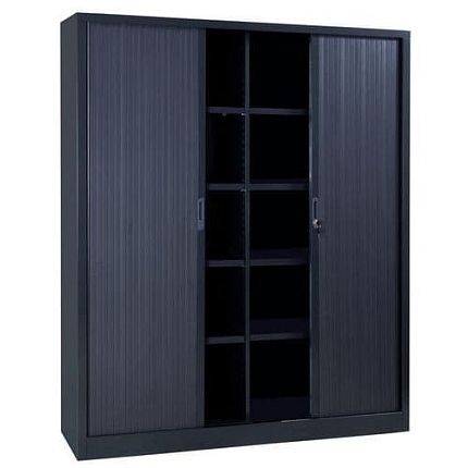 Vysoká kovová spisová skříň Manutan Expert s roletou, 198 x 180 x 45 cm, antracit