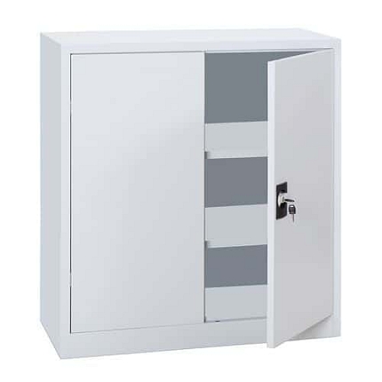 Nízká kovová spisová skříň Manutan Expert Steel, 100 x 100 x 42,3 cm, šedá/šedá