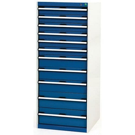 Dílenská zásuvková skříň Bott Cubio, 160 x 65 x 52,5 cm, 11 zásuvek, šedá-modrá