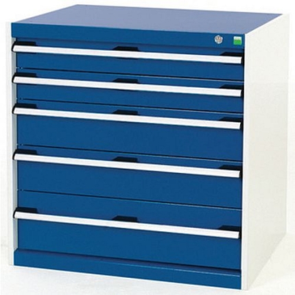 Dílenská zásuvková skříň Bott Cubio, 80 x 80 x 52,5 cm, 5 zásuvek, šedá-modrá