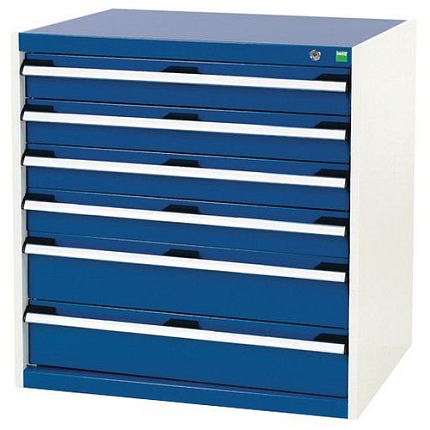 Dílenská zásuvková skříň Bott Cubio, 80 x 80 x 65 cm, 6 zásuvek, šedá-modrá
