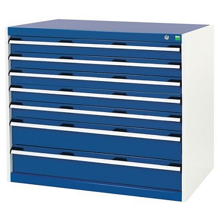 Dílenská zásuvková skříň Bott Cubio, 90 x 105 x 65 cm, 7 zásuvek, šedá-modrá