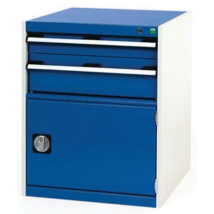 Dílenská zásuvková skříň Bott Cubio, 80 x 65 x 75 cm, 2 zásuvky, 1 skříňka, šedá-modrá