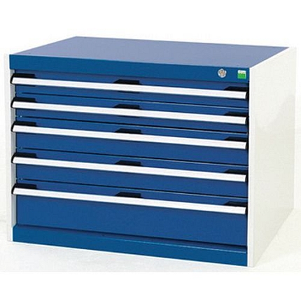 Dílenská zásuvková skříň Bott Cubio, 60 x 80 x 75 cm, 5 zásuvek, šedá-modrá
