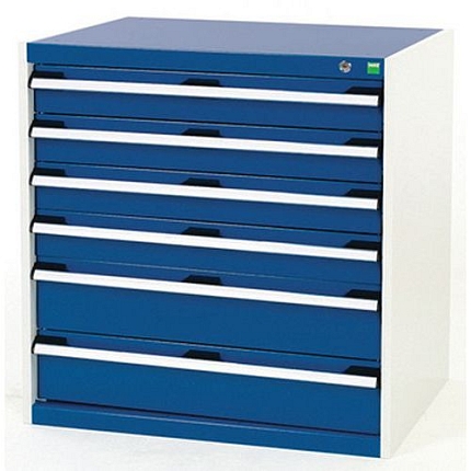 Dílenská zásuvková skříň Bott Cubio, 80 x 80 x 75 cm, 6 zásuvek, šedá-modrá