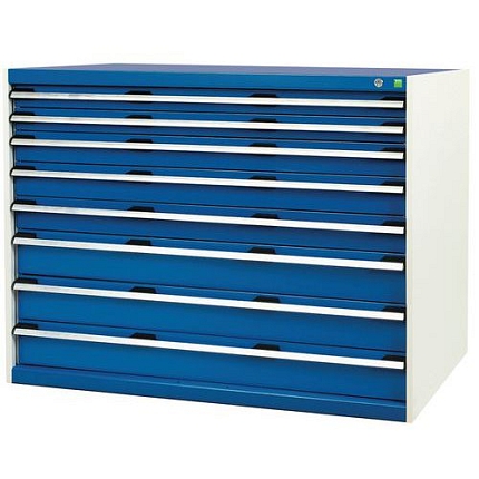 Dílenská zásuvková skříň Bott Cubio, 100 x 130 x 75 cm, 8 zásuvek, šedá-modrá