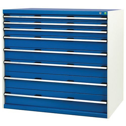 Dílenská zásuvková skříň Bott Cubio, 120 x 130 x 75 cm, 8 zásuvek, šedá-modrá