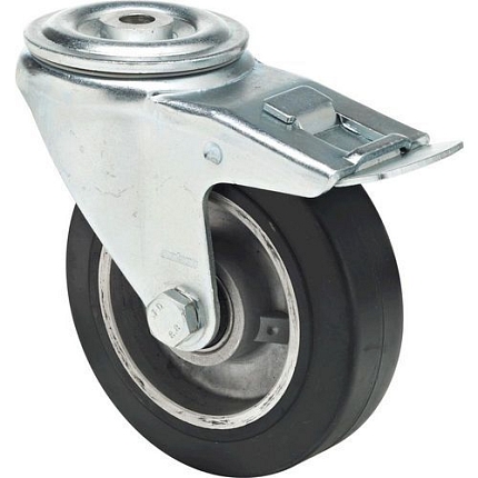 Gumové transportní kolo se středovým otvorem, průměr 125 mm, otočné s brzdou, kuličková ložiska