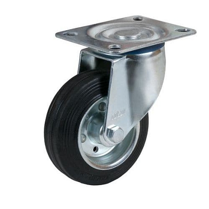 Gumové transportní kolo s přírubou, průměr 100 mm, otočné, válečková ložiska