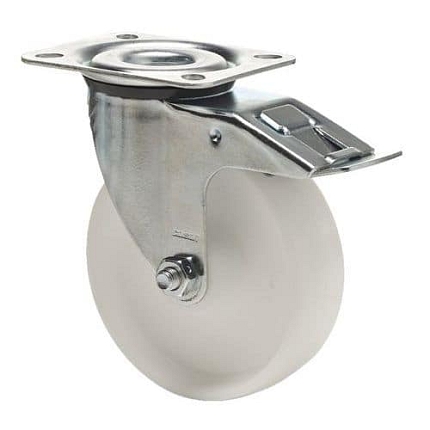 Polyamidové transportní kolo s přírubou, průměr 160 mm, otočné s brzdou, kuličková ložiska