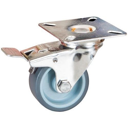 Gumové transportní kolo s přírubou, průměr 100 mm, otočné s brzdou, kluzné ložisko