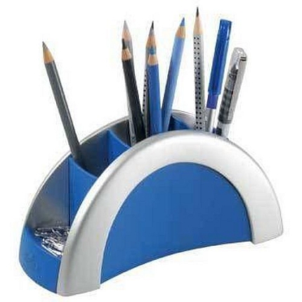 Stojan na kancelářské potřeby, modrý/stříbrný