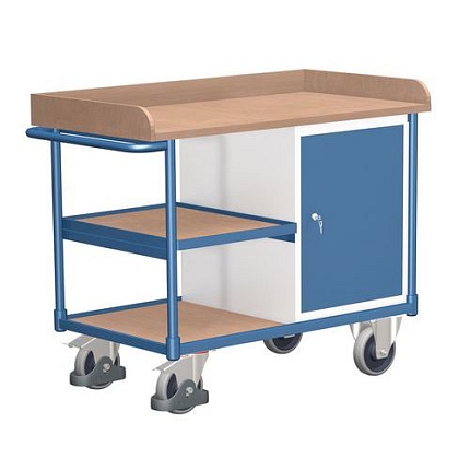 Dílenský vozík se skříňkou, 95,5 x 122 x 64 cm, modrý