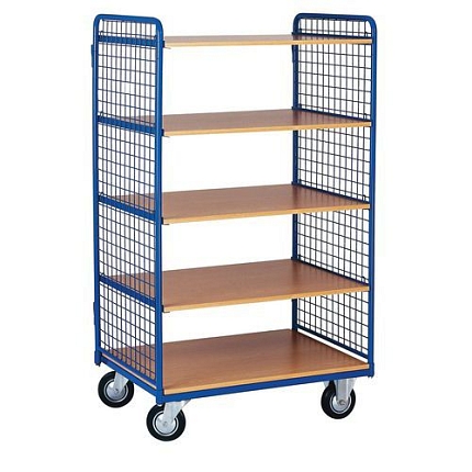 Vysoký policový vozík s bočnicemi do 200 kg, 5 polic