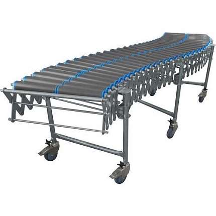 Nůžkový dopravník s plastovými válečky, šířka 500 mm, 56 os