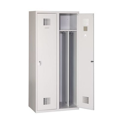 Svařovaná šatní skříň s mezistěnou Drake odlehčená, 2 oddíly, otočný uzávěr, šedá